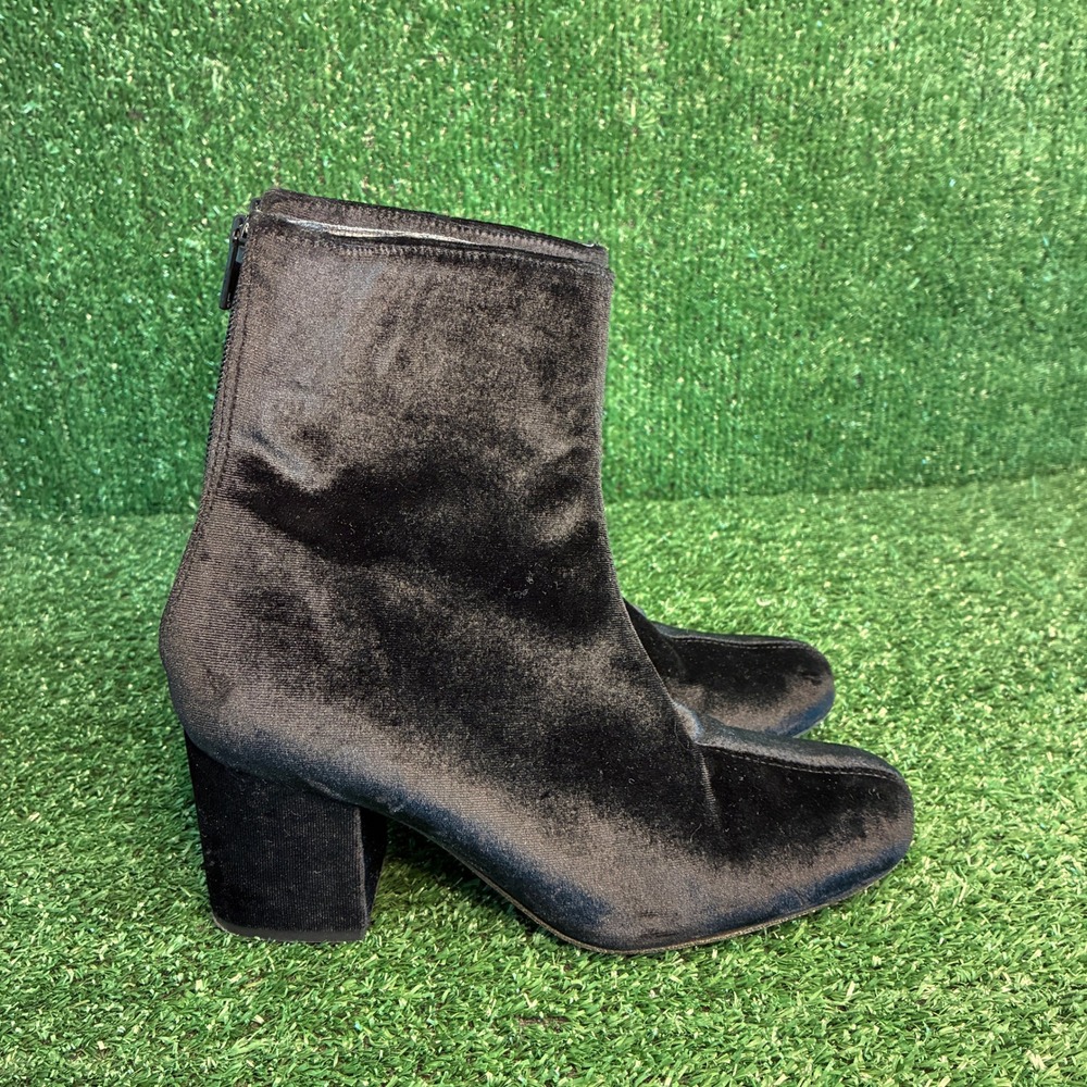 Free People Cecile Velvet Back Zip Block Heel Ankle Bootie Black Womens Sz 6.5-7